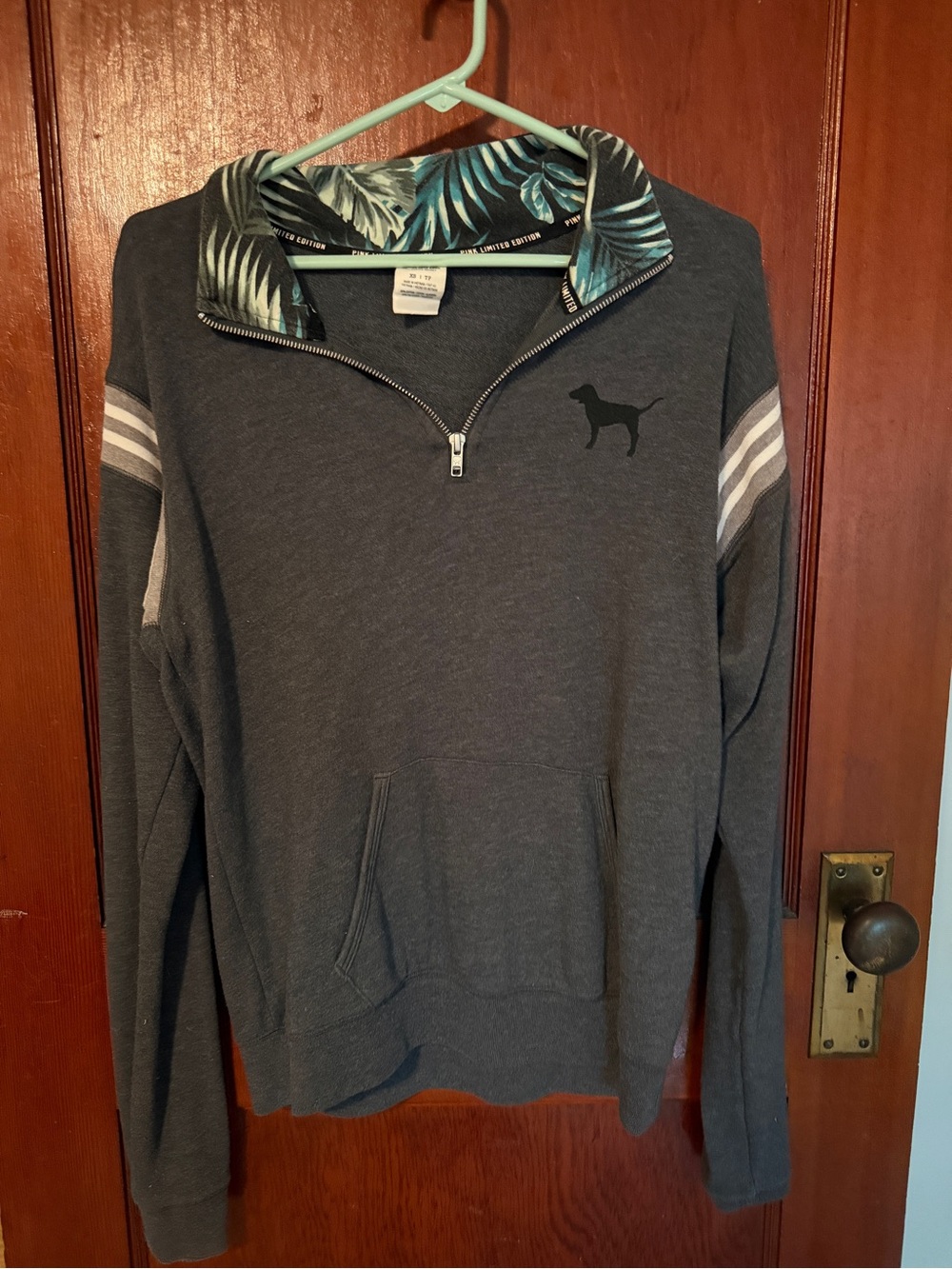 PINK Victoria's Secret Dark Gray Half‑Zip Sweatshirt with Tropical Collar